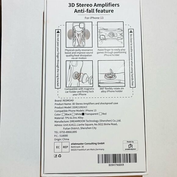 Redroad 3D Stereo Amplifier & Shockproof Clear Case For iPhone 13 6.1” NWOT - Picture 3 of 10